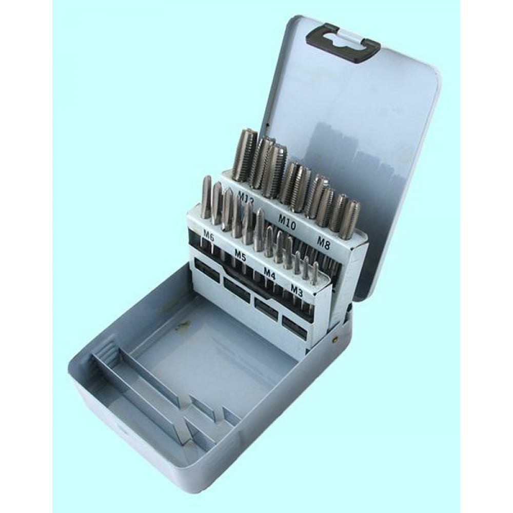 

CNIC Набор из 7 комплектов 3-х штучных метчиков М3-М12 9ХС в мет. коробке 21 позиция 53864