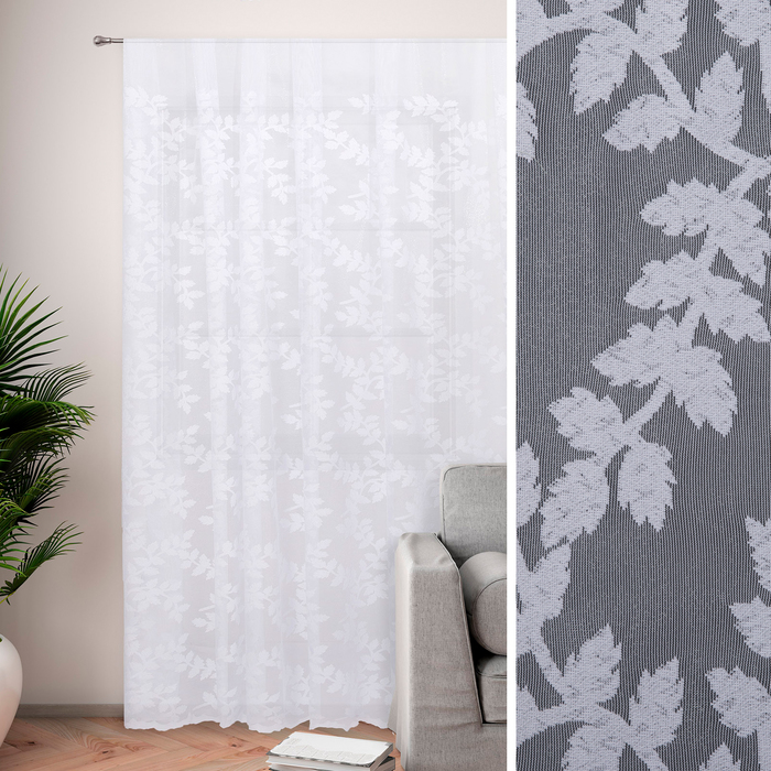фото Тюль "этель" ветка сакуры, 150х250 см с фестоном, 71 г/м²，100% п/э