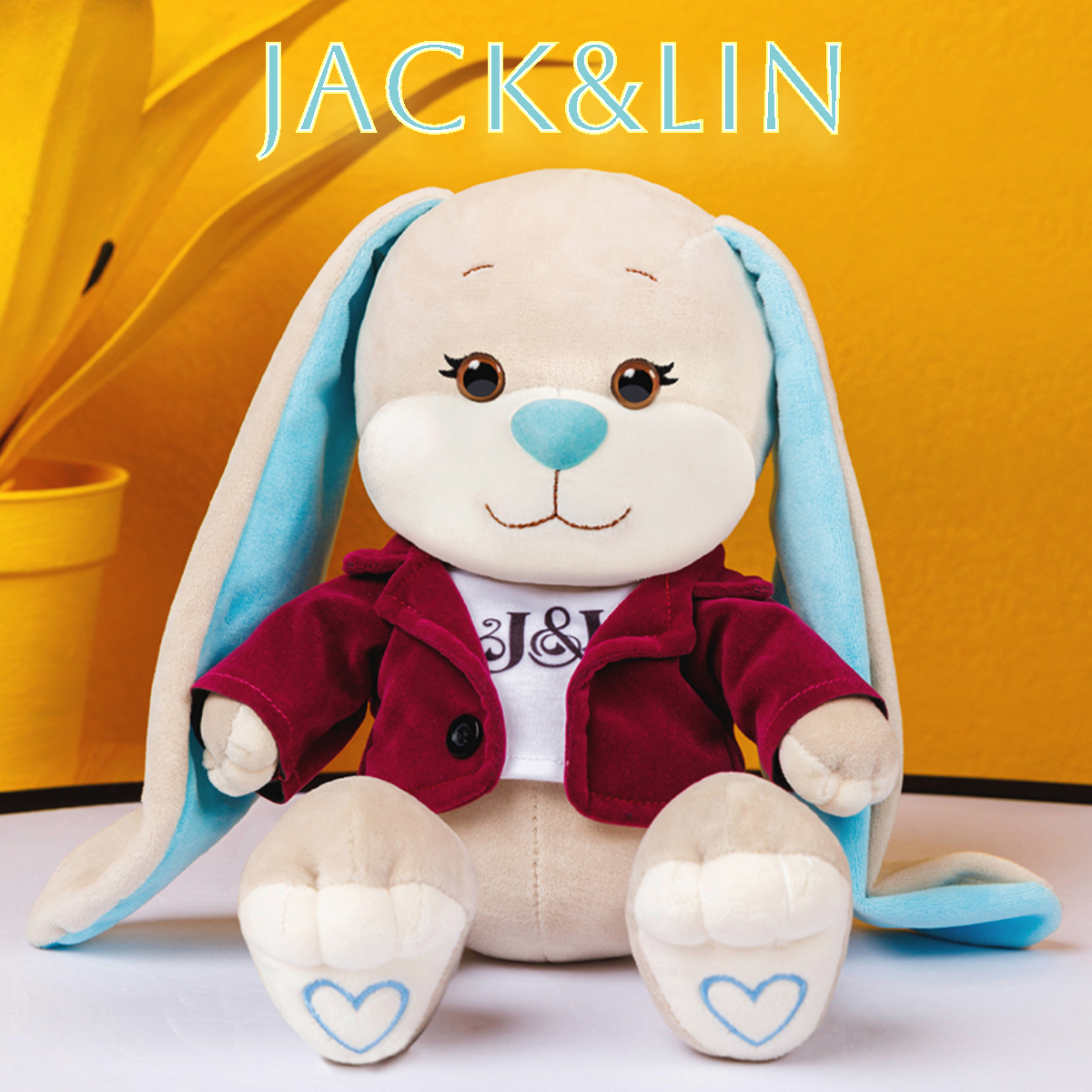 

Мягкая игрушка Maxitoys плюшевая зайка в подарочной коробке JL-03202301-25, Бордовый, JL-03202301-25