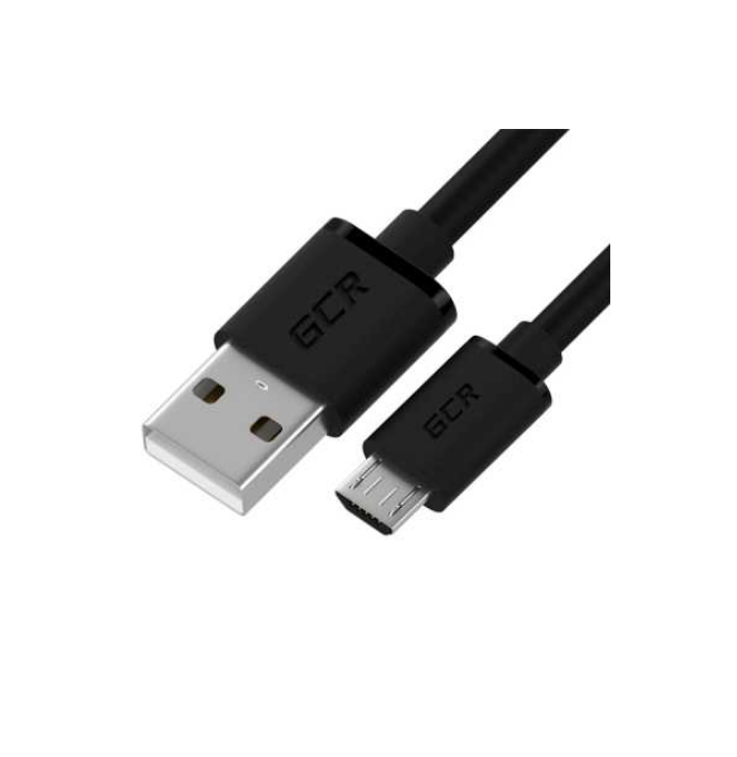 Кабель GCR QC 1.5m MicroUSB, быстрая зарядка, черный TPE, черные коннекторы