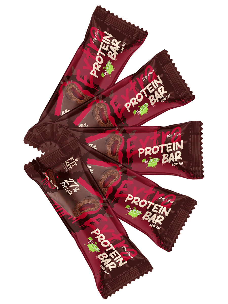 фото Протеиновый батончик fit kit, extra protein bar, 5шт по 55г (вишневый брауни)