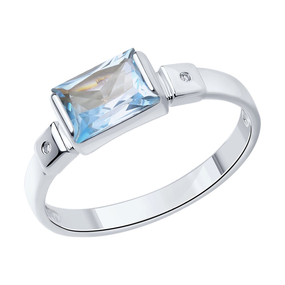 Серебряное кольцо с бриллиантом и топазом, размер 17, SOKOLOV, 92012132.