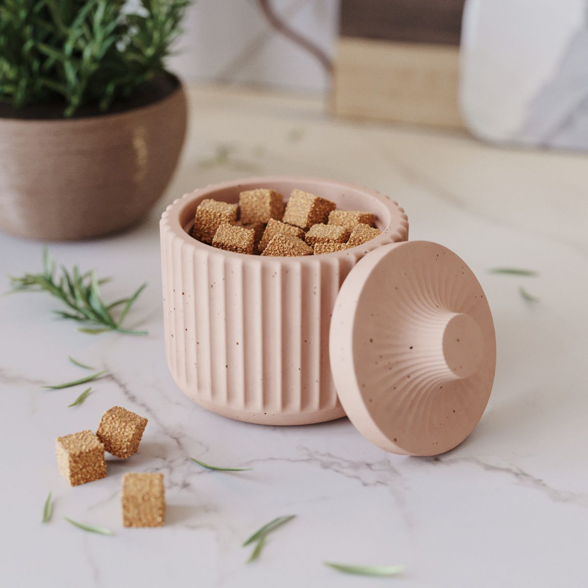 

Банка, ёмкость для хранения ,Chloe XS, 0.18 л, с крышкой, бетон, розовая матовая