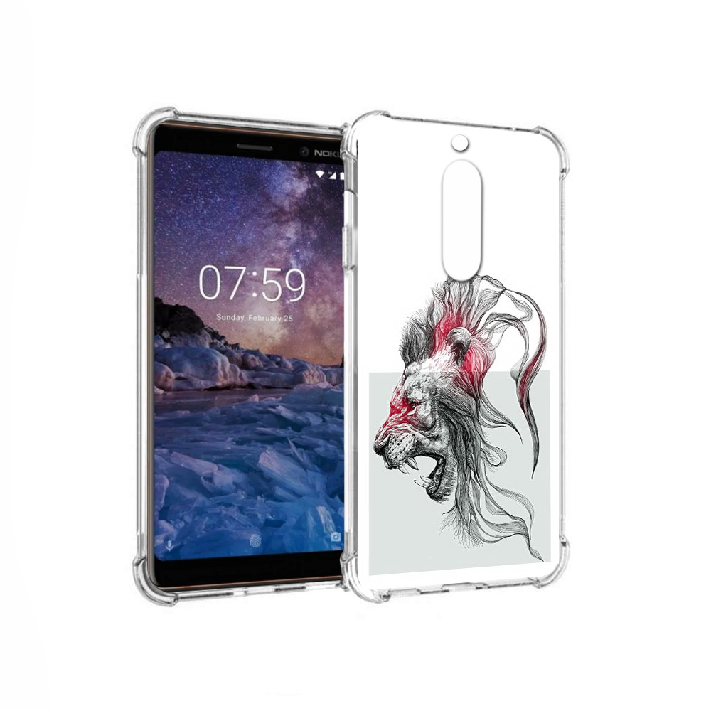 

Чехол MyPads Tocco для Nokia 7 разъяренный лев (PT95887.123.576), Прозрачный, Tocco