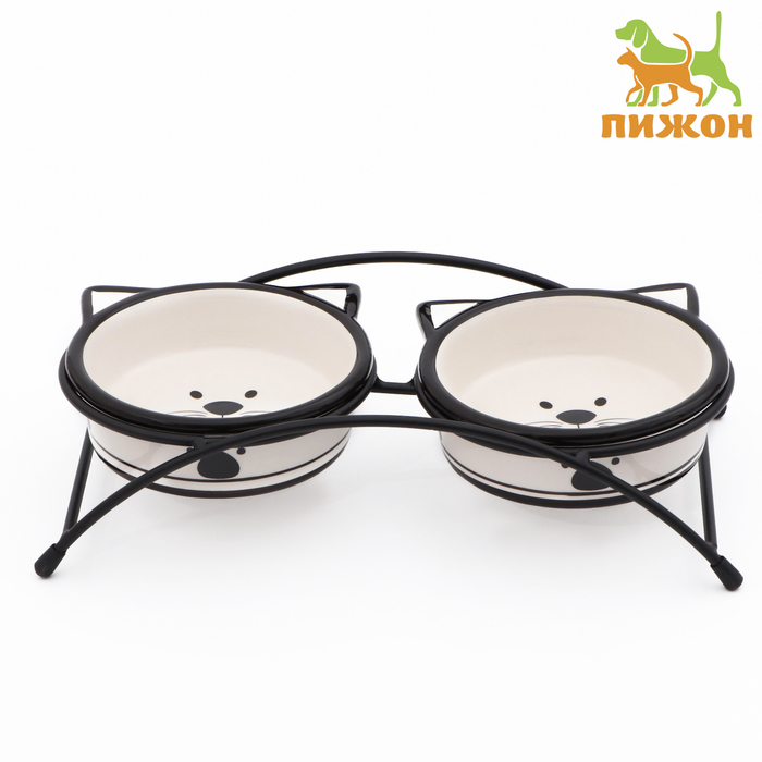 

Миски для кошек Пижон, на подставке, белые, керамика, 2 х 250 мл, Белый, на подставке