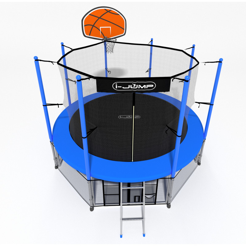 Батут i-JUMP Basket с сеткой и лестницей 244 см, blue