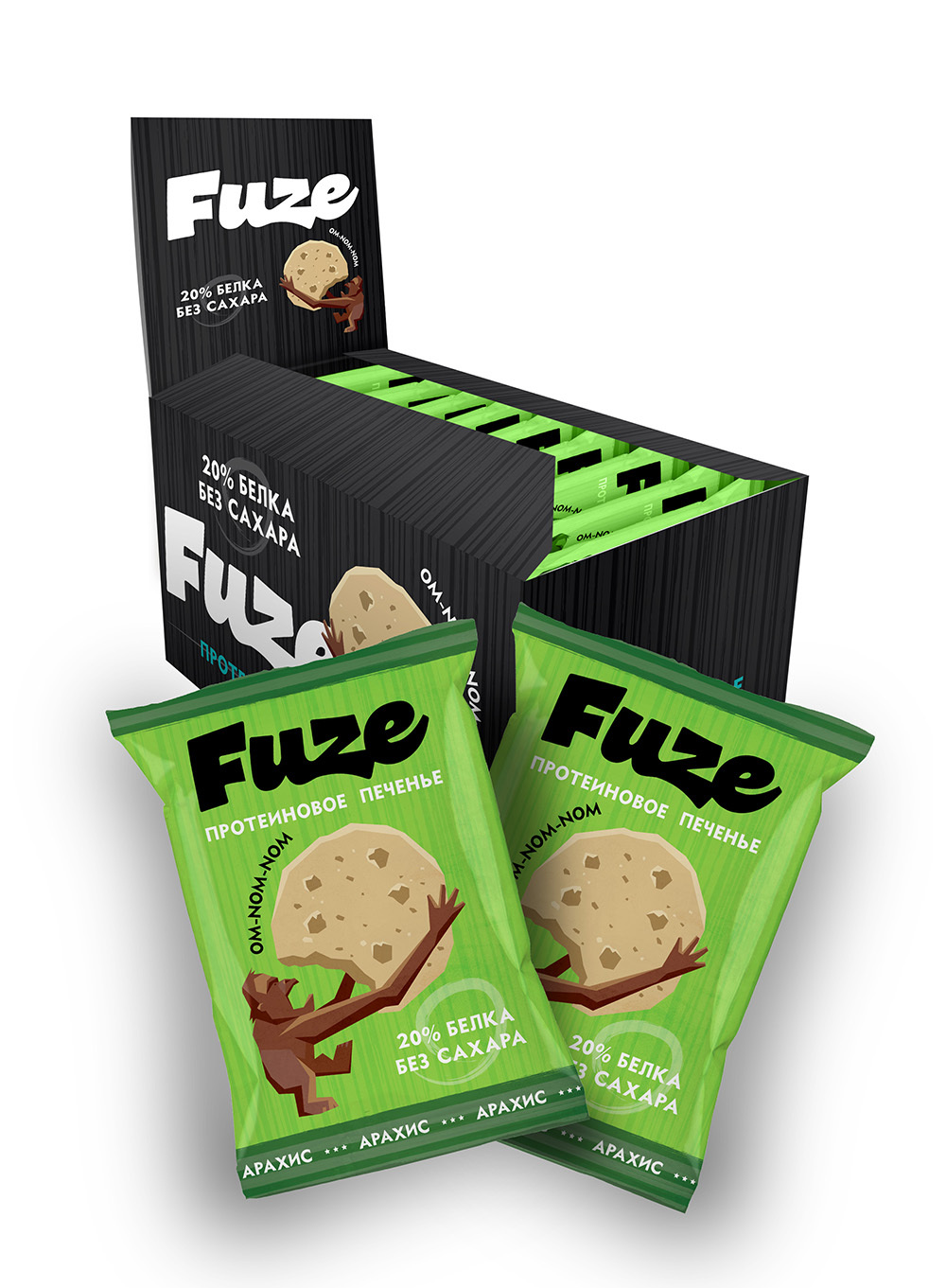 

Протеиновое печенье Fuze Cookies, 9шт по 40г (арахис), Protein Cookies