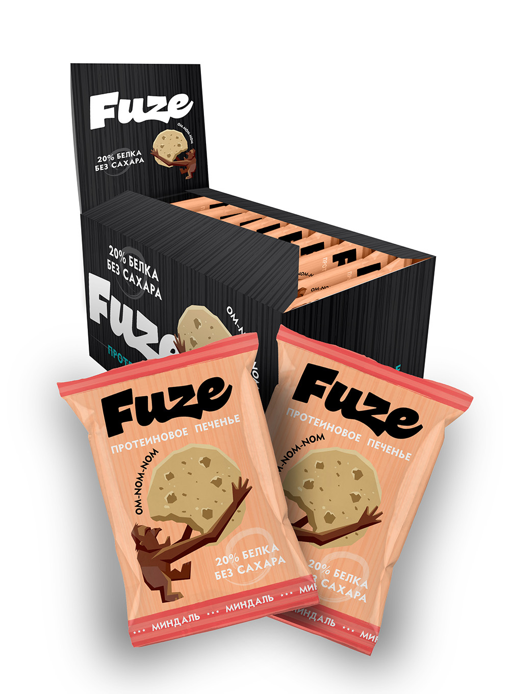 фото Протеиновое печенье fuze cookies protein cookies, 9шт по 40г (миндаль) 4uze