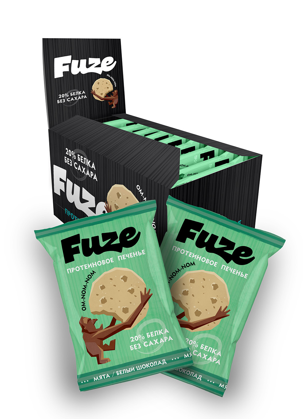 фото Протеиновое печенье fuze cookies, 9шт по 40г (мята-белый шоколад) 4uze