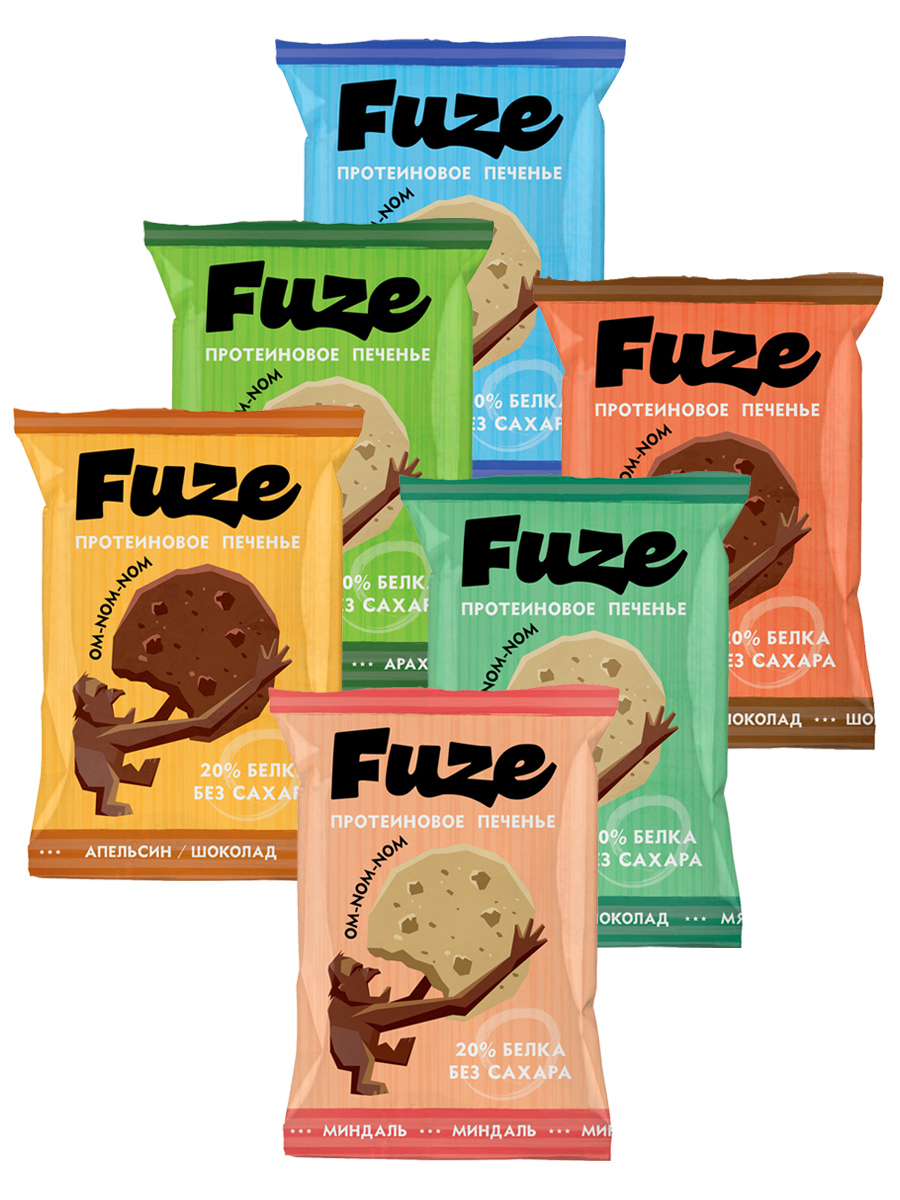 

Протеиновое печенье Fuze Cookies, Ассорти 6шт по 40г, Protein Cookies