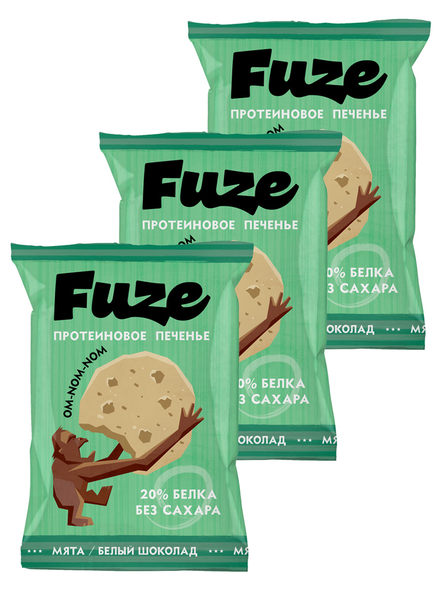 фото Протеиновое печенье fuze cookies, 3шт по 40г (мята-белый шоколад) 4uze