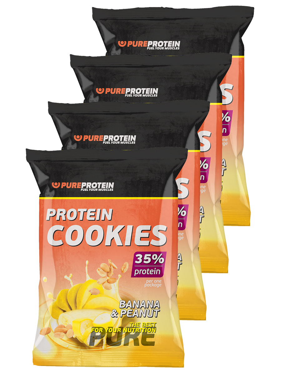 фото Высокобелковое печенье pureprotein, protein cookies, 4шт по 80г (банан и арахис)