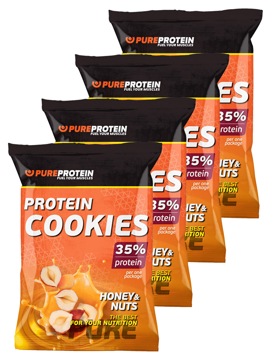 фото Высокобелковое печенье pureprotein, protein cookies, 4шт по 80г (мед и орехи)