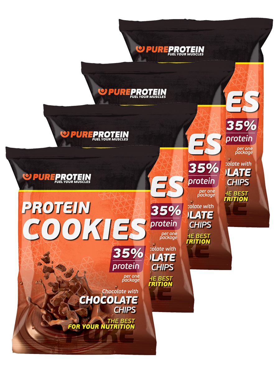 фото Высокобелковое печенье pureprotein, protein cookies, 4шт по 80г (шоколадное с крошкой)