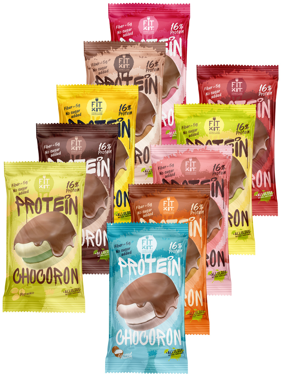 фото Протеновый батончик, fit kit protein chocoron, ассорти 10шт по 30г