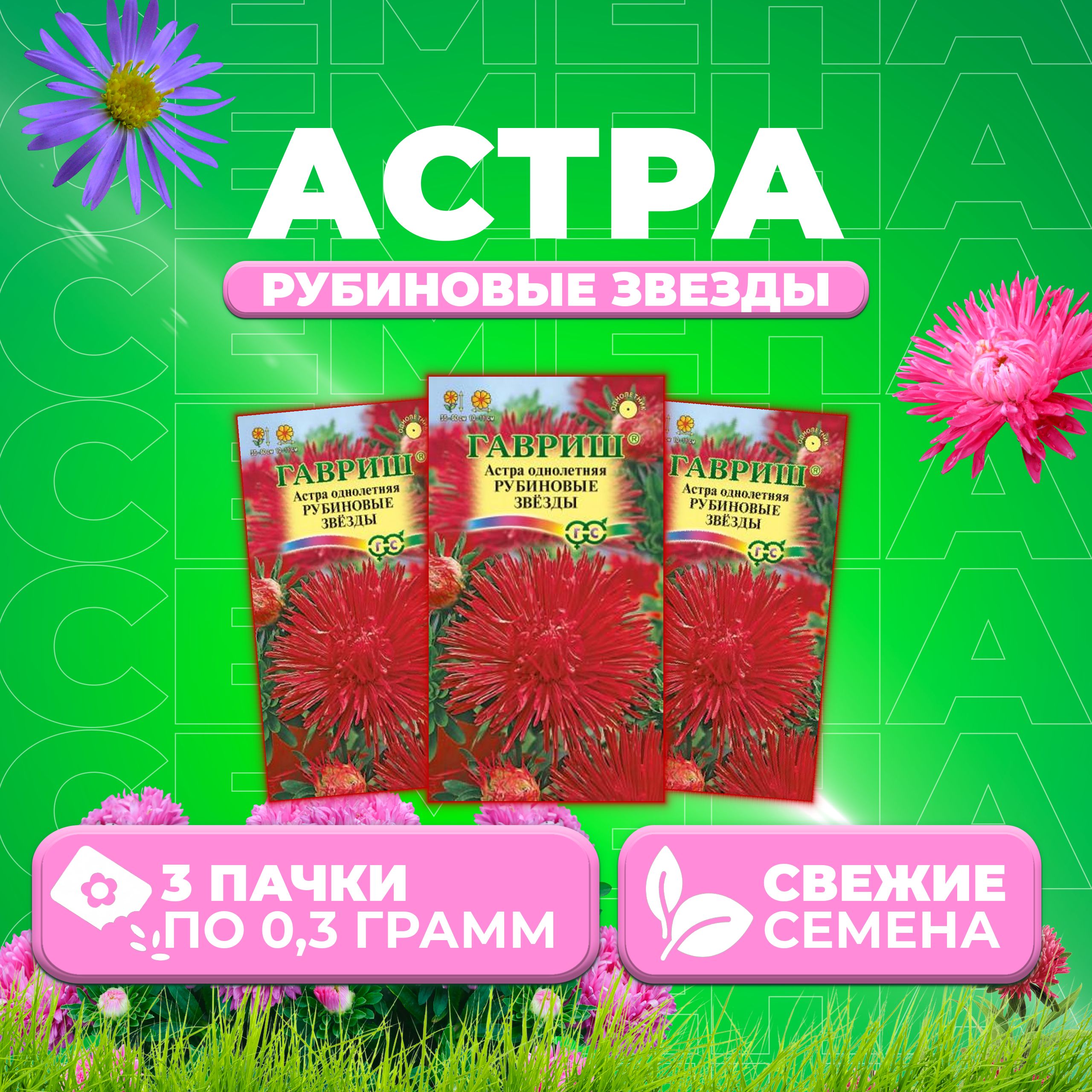 

Семена Астра Рубиновые звезды, игольчатая, 0,3г, Гавриш, Цветочная коллекция 3 уп