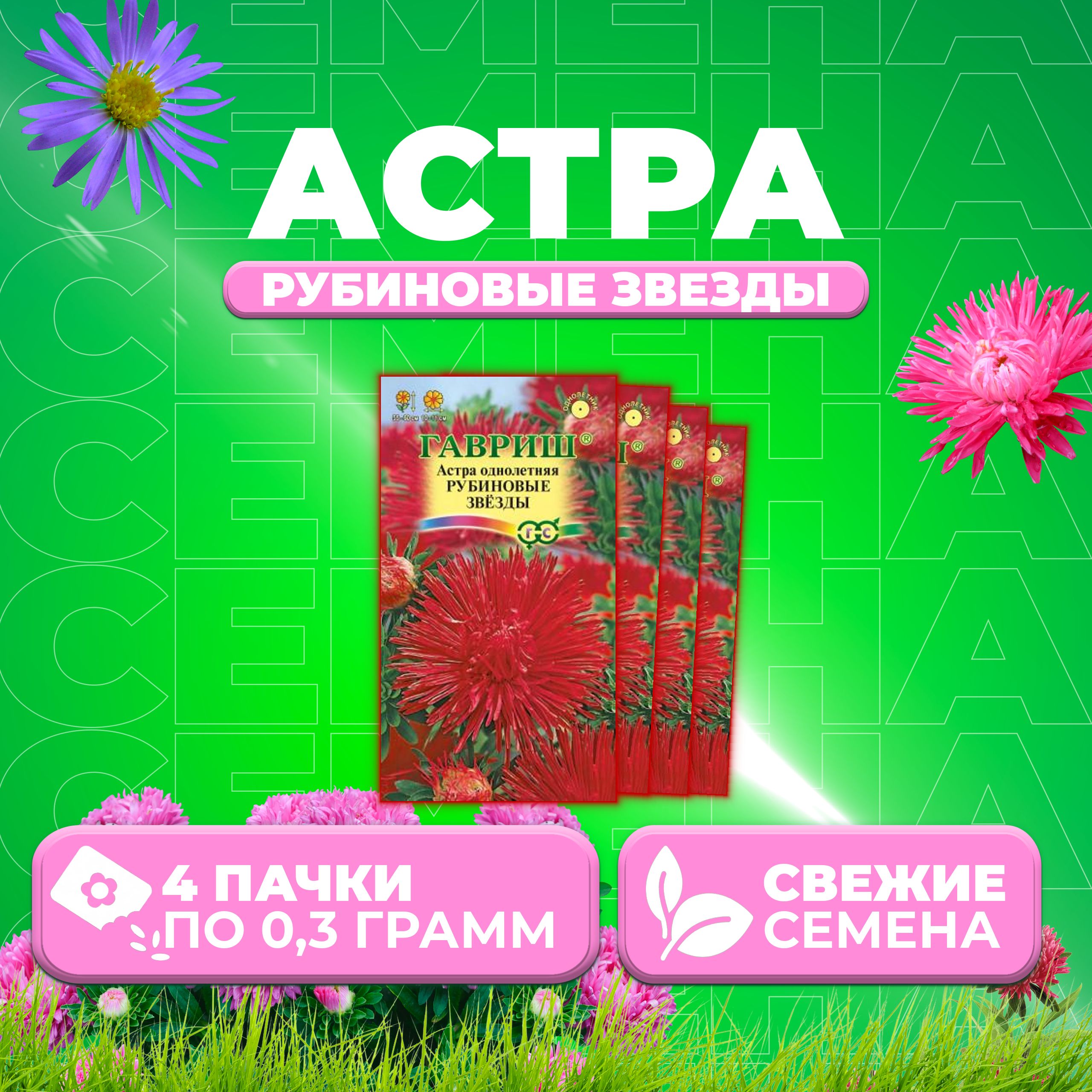 

Семена Астра Рубиновые звезды, игольчатая, 0,3г, Гавриш, Цветочная коллекция 4 уп