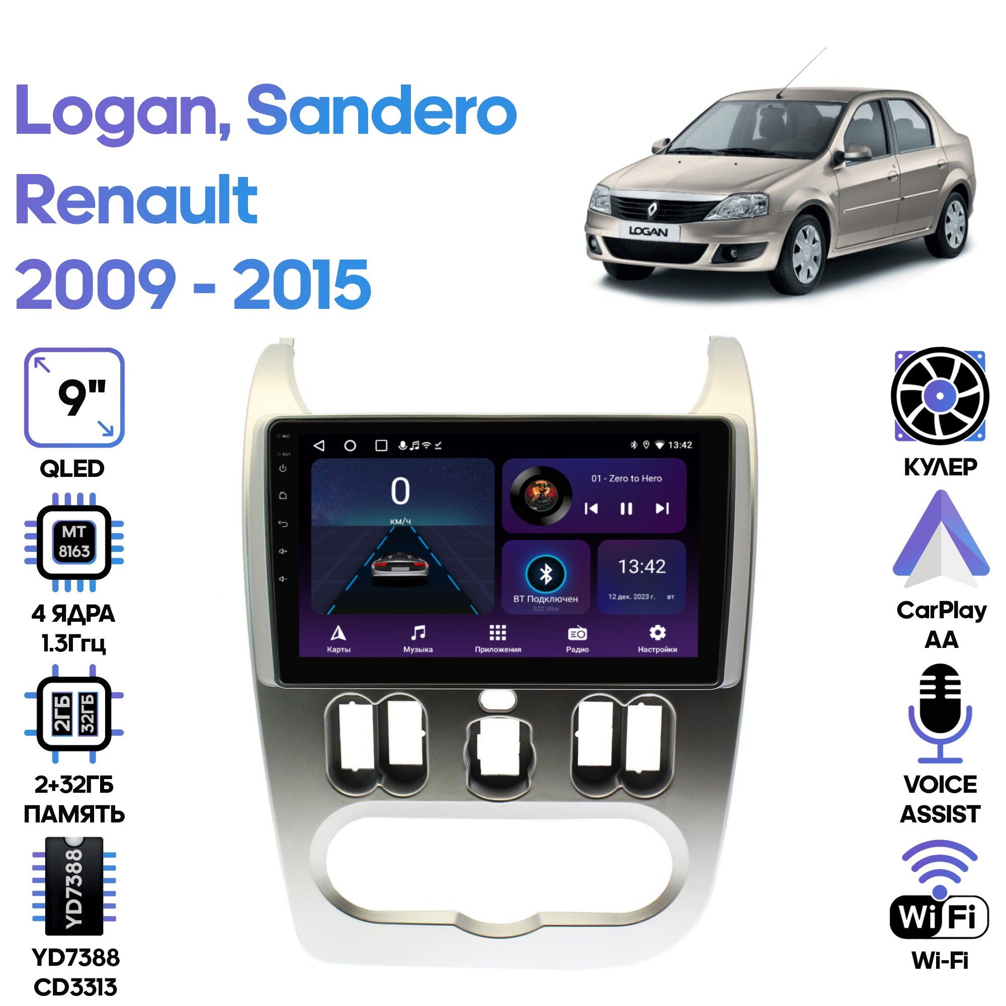 Магнитола Wide Media для Renault Logan Sandero 2009 - 2015 / LC9181ON-2/32T