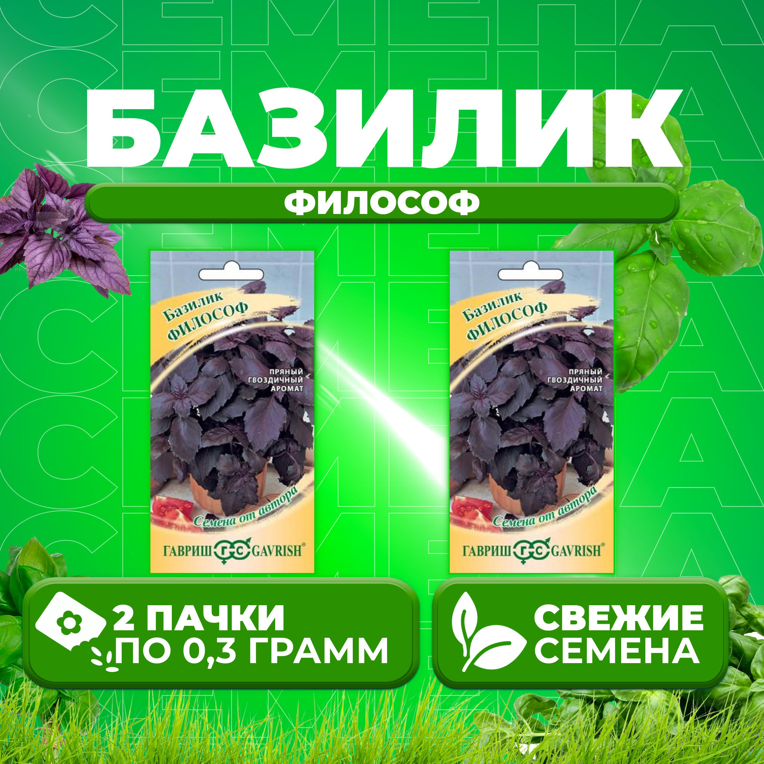 

Семена Базилик Философ, 0,3г, Гавриш, от автора 2 уп