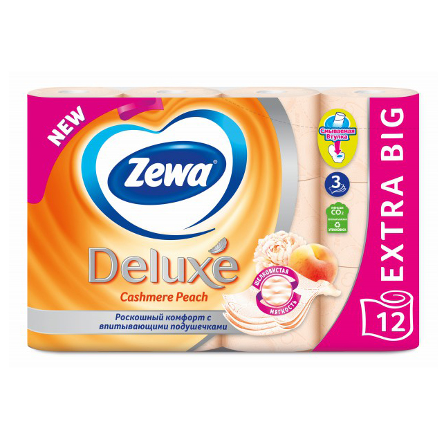 

Туалетная бумага для держателей Zewa Deluxe персик трехслойная 12 рулонов