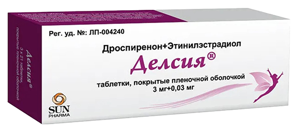 Купить Делсия таблетки 30 мкг+3 мг 63 шт., Sun Pharmaceutical