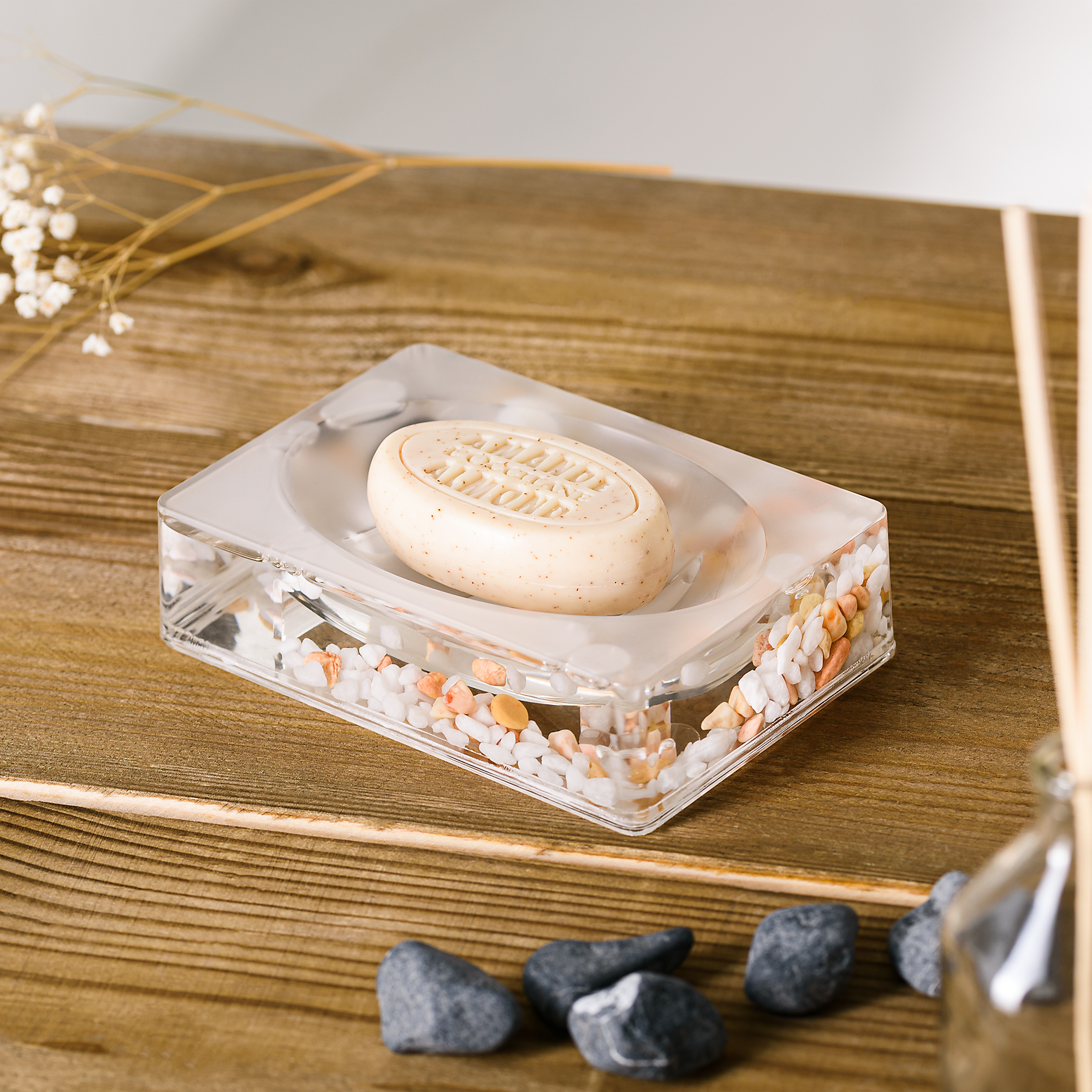 Мыльница Moroshka бежевая для ванной и кухни Luna размером 9,2х13х3,7 см