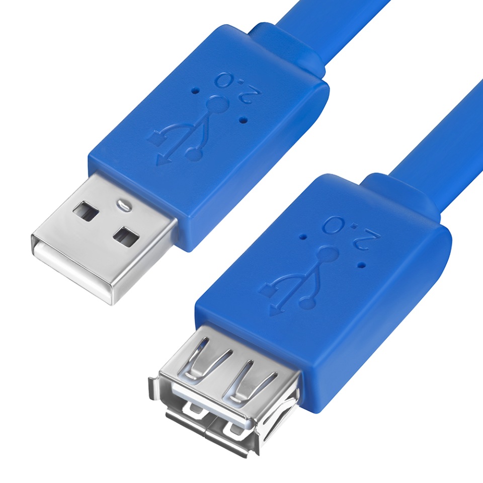 фото Gcr удлинитель prof 1.8m usb 2.0, am/af, плоский синий, морозостойкий