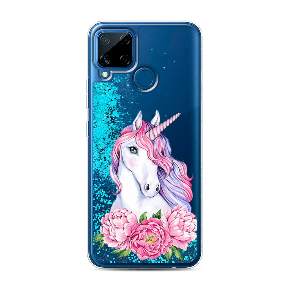 

Чехол Awog на Realme C15 "Единорог с пионами", Разноцветный, 255093-1