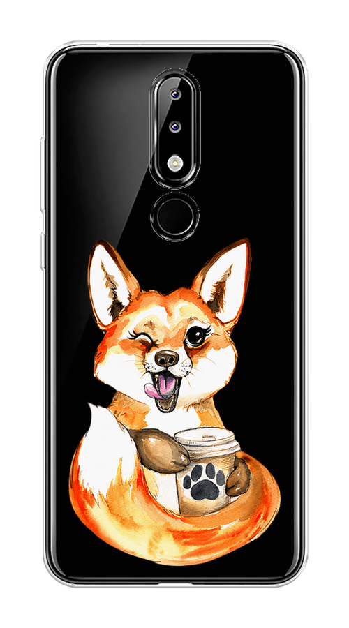 

Чехол на Nokia 5.1 Plus (X5) "Подмигивающая лиса с кофе", Оранжевый;белый;коричневый, 121950-4