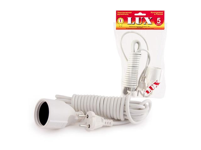 фото Удлинитель lux у-101-05, 1 розетка, 5 м, white