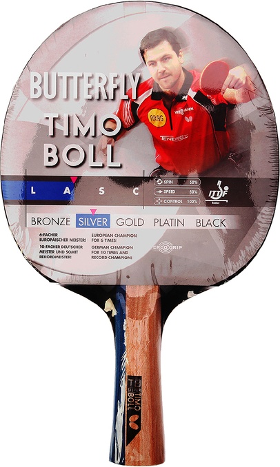 Ракетка для настольного тенниса Butterfly Timo Boll Silver, анатомическая ручка, 5 звезд
