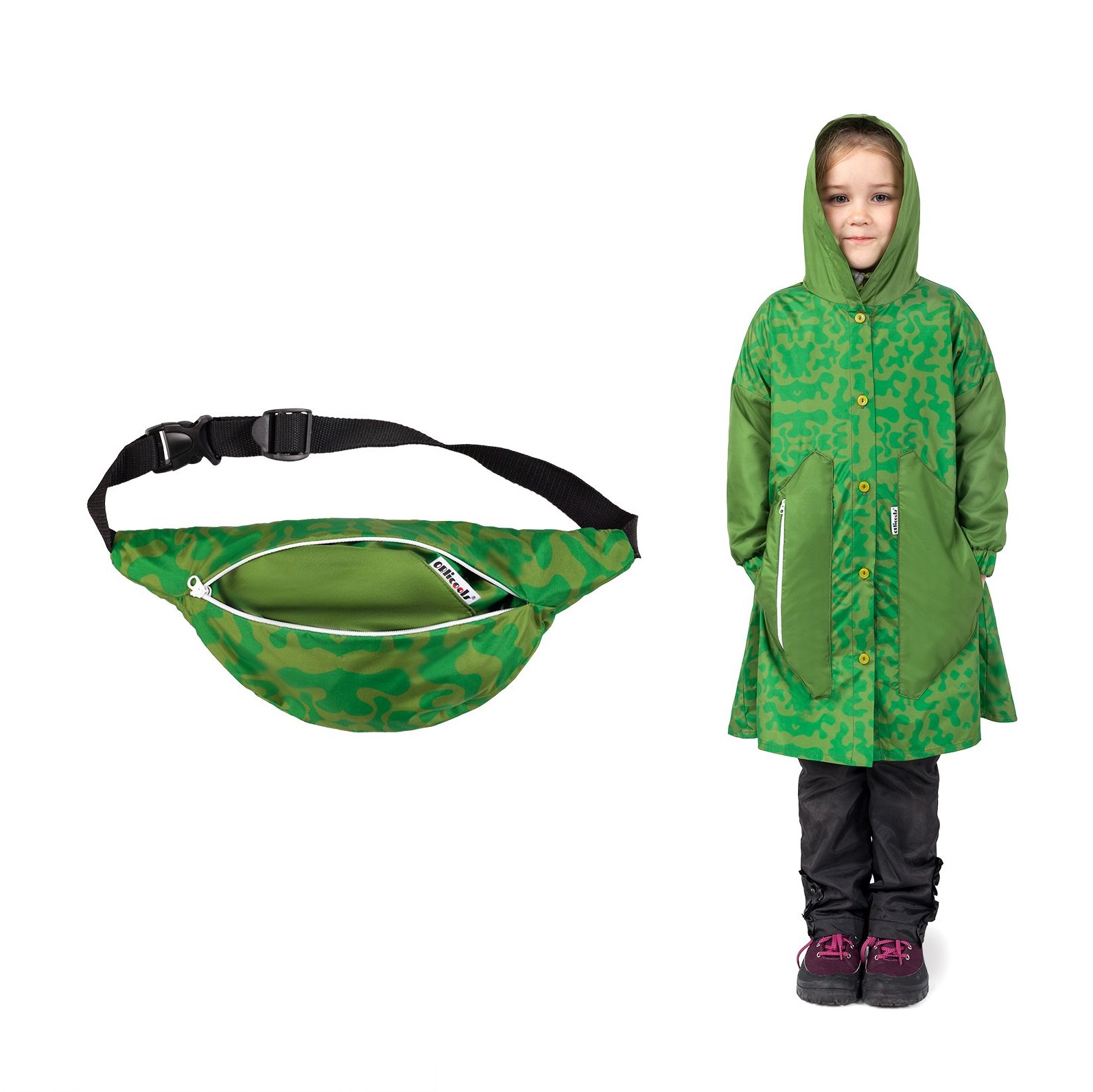 фото Дождевик детский трансформер - поясная сумка chameleon зеленый хаки, р. 128 oblicools