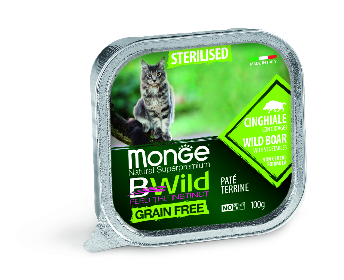 фото Консервы monge cat bwild grain free кабан с овощами для стерилизованных кошек 100г