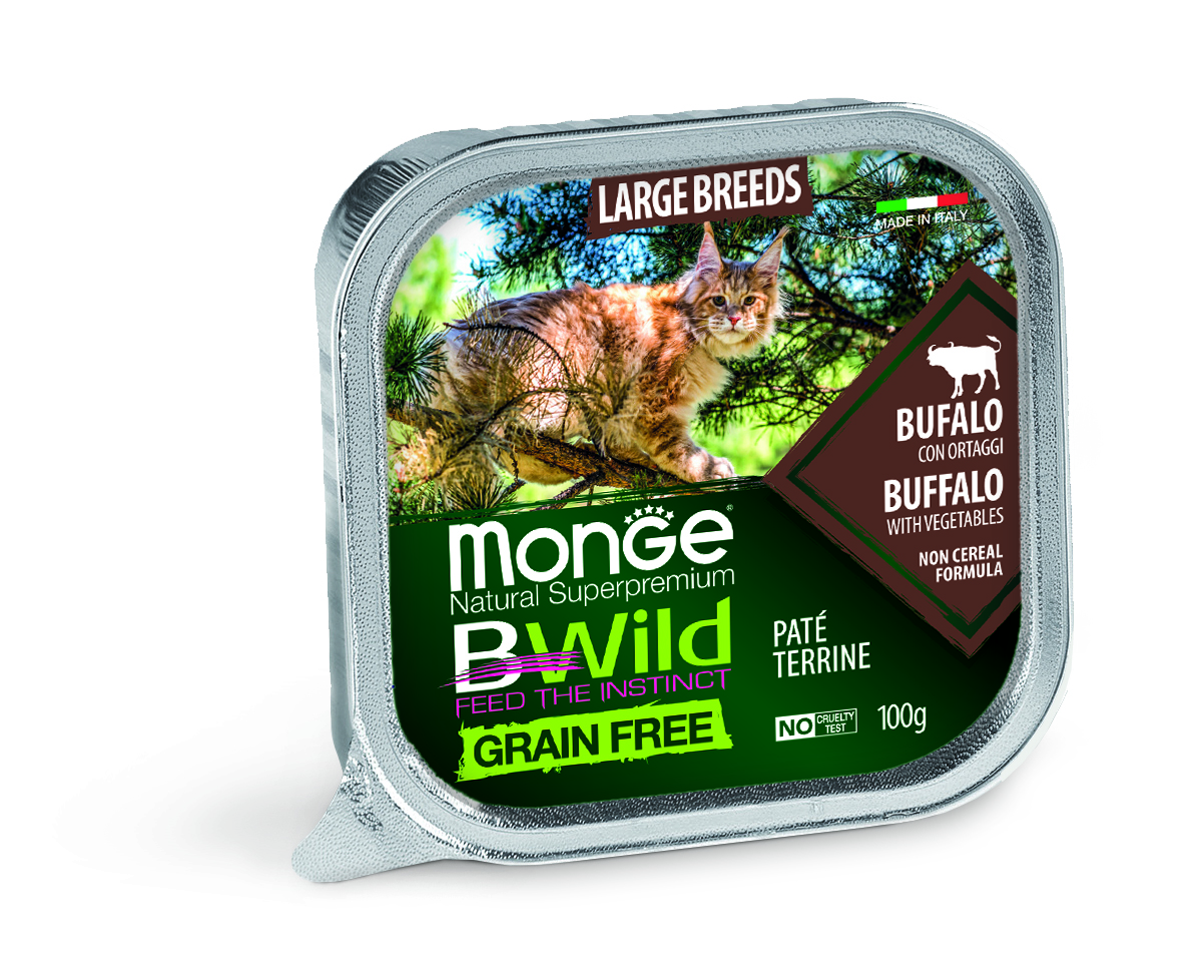 фото Консервы monge cat bwild grain free буйвол с овощами для крупных кошек 100г