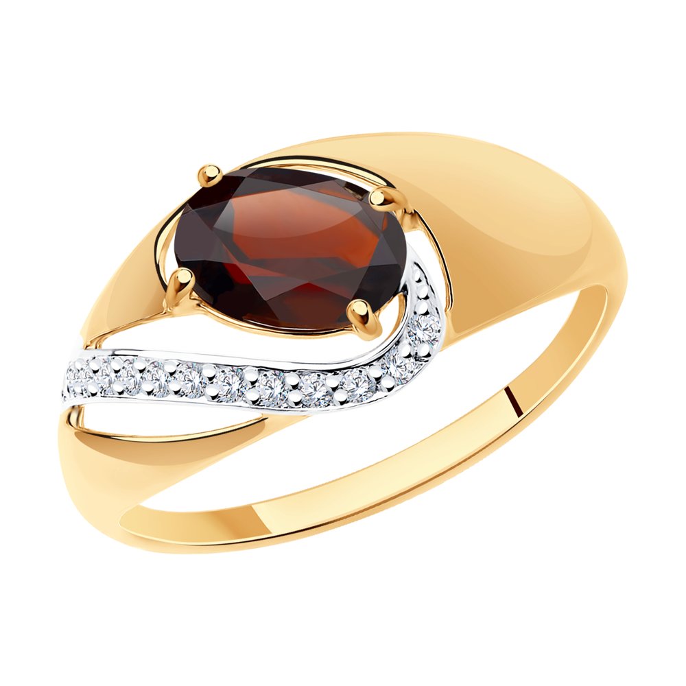 фото Кольцо из красного золота с гранатом и фианитами р.18.5 sokolov 714672