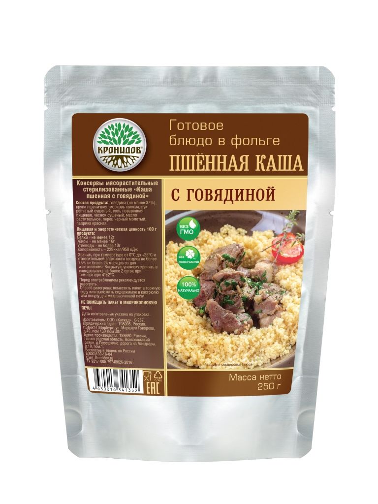 

Консервы мясорастительные КРОНИДОВ "Каша пшенная с говядиной" 250гр
