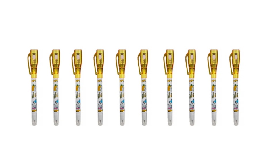 

Ручка-шпион wellywell с невидимыми чернилами и УФ фонариком, 10шт, Shpion-yellow-pen10