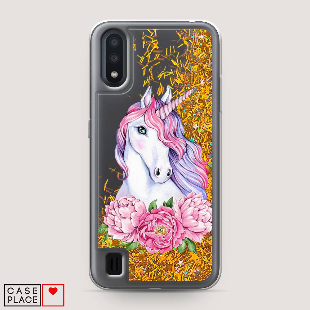 

Чехол Awog на Samsung Galaxy A01 "Единорог с пионами", Разноцветный, 29590-1