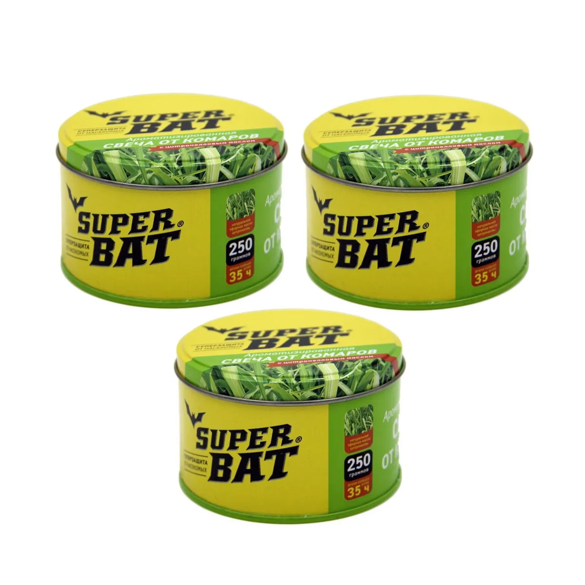 SuperBAT Набор Ароматизированная свеча от комаров  250 г. х 3 банки