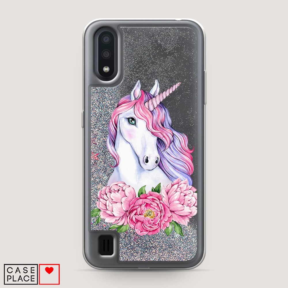 

Чехол Awog на Samsung Galaxy A01 "Единорог с пионами", Разноцветный, 29591-1