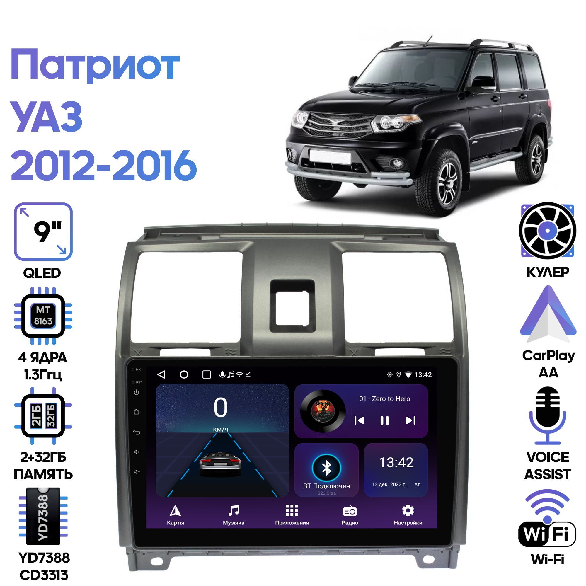 Магнитола Wide Media для УАЗ Патриот 2012 - 2016 / LC9560ON-2/32T