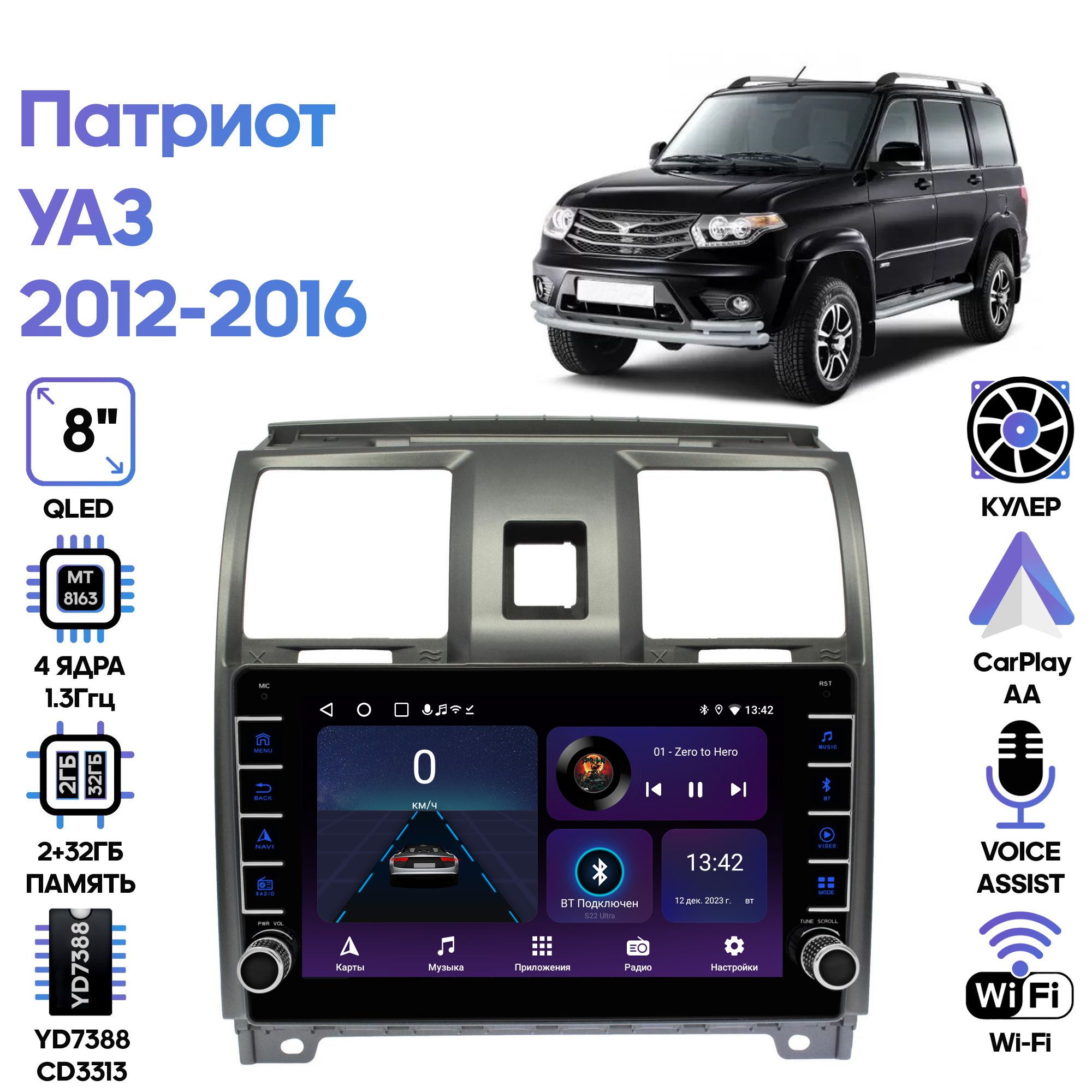 Магнитола Wide Media для УАЗ Патриот 2012 - 2016 / LC9560ON-2/32B