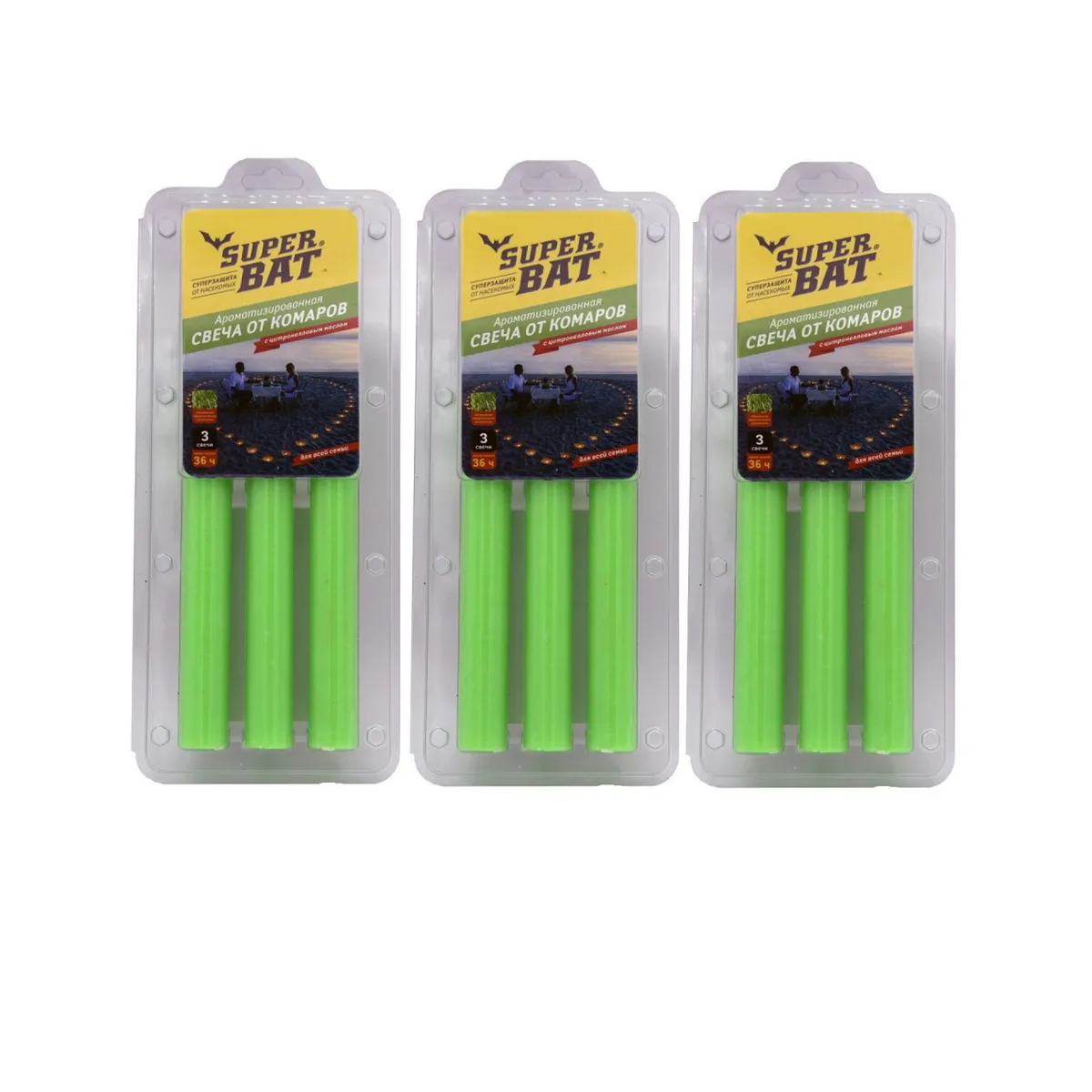 SuperBAT Набор Ароматизированная свеча от комаров в блистере 3шт в упак. х 3 упаковки