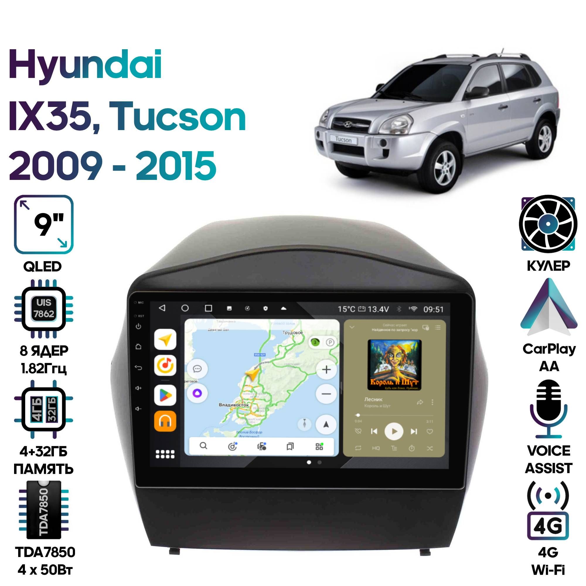 Магнитола Wide Media для Hyundai IX35 Tucson 2009 - 2015 / MT9088QU-4/32