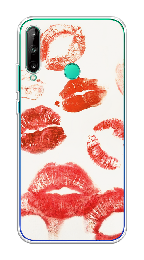 

Чехол на Honor 9C/Huawei P40 Lite E/Y7p "Следы помады", Красный;бордовый;белый, 612550-1