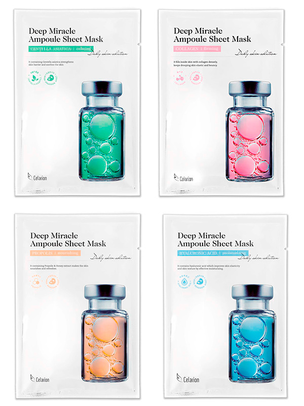 

Тканевые маски для лица набор CELARION Deep Miracle Ampoule Sheet 4 шт., 4 маски