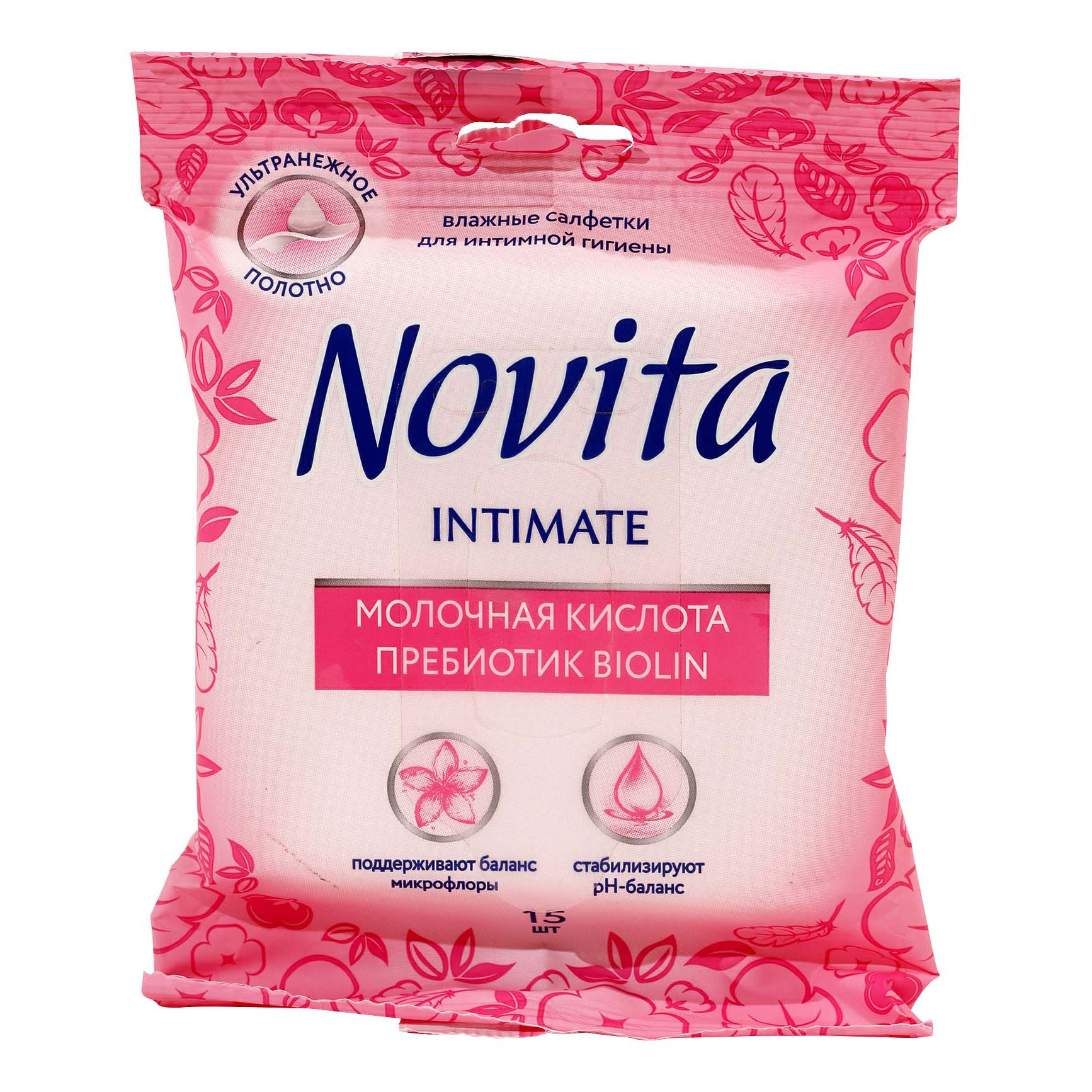 

Влажные салфетки для интимной гигиены Novita Intimate с молочной кислотой 15 шт