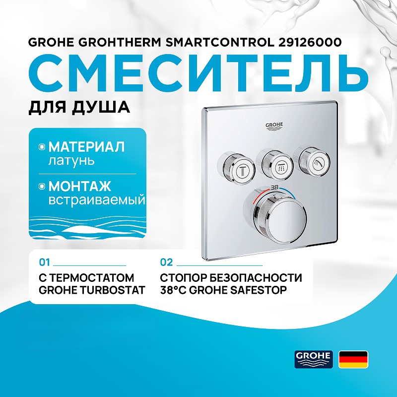 

Смеситель для встраиваемой системы Grohe 29126000Gr, Серебристый, 29126000Gr