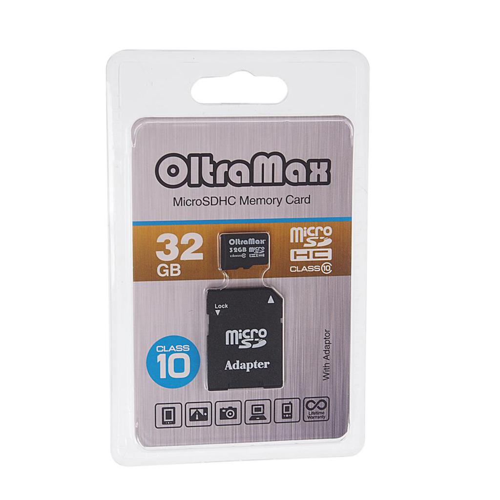 Карта памяти 32GB MicroSD class 10 + SD адаптер OLTRAMAX OM032GCSDHC10-AD