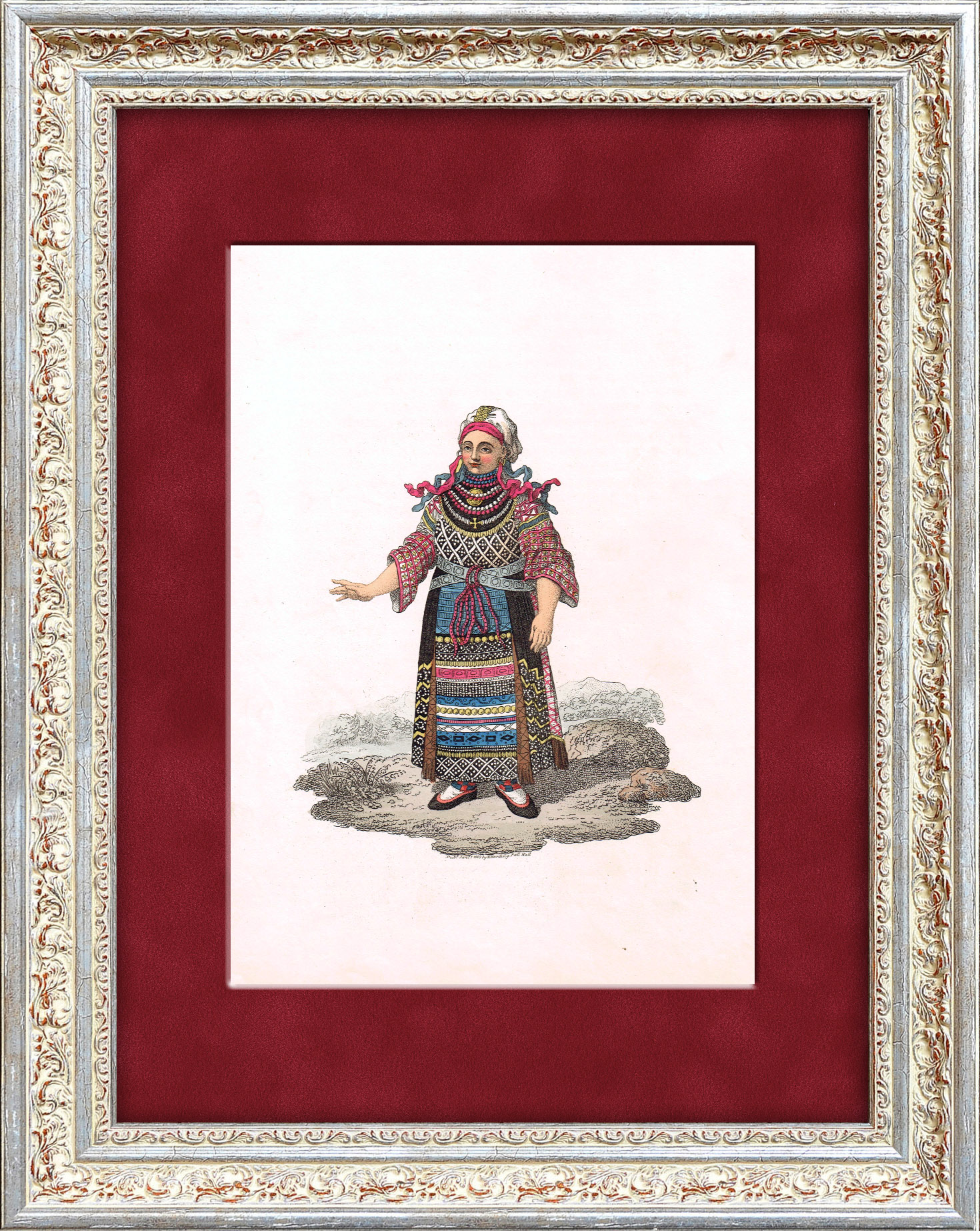 фото Картина финка в праздничном народном костюме, гравюра с ручной раскраской, 1816 г. rarita